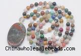 GMN5182 Hand-knotted 8mm, 10mm colorful gemstone 108 beads mala necklace with pendant