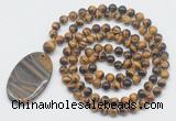 GMN5183 Hand-knotted 8mm, 10mm yellow tiger eye 108 beads mala necklace with pendant