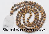 GMN5184 Hand-knotted 8mm, 10mm yellow tiger eye 108 beads mala necklace with pendant