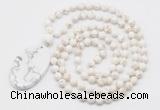 GMN5187 Hand-knotted 8mm, 10mm white howlite 108 beads mala necklace with pendant