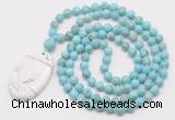 GMN5188 Hand-knotted 8mm, 10mm blue howlite 108 beads mala necklace with pendant