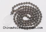 GMN5195 Hand-knotted 8mm, 10mm smoky quartz 108 beads mala necklace with pendant