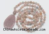 GMN5203 Hand-knotted 8mm, 10mm moonstone 108 beads mala necklace with pendant