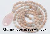 GMN5204 Hand-knotted 8mm, 10mm sunstone 108 beads mala necklace with pendant