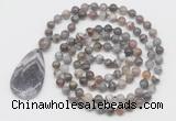 GMN5211 Hand-knotted 8mm, 10mm Botswana agate 108 beads mala necklace with pendant