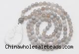 GMN5212 Hand-knotted 8mm, 10mm grey banded agate 108 beads mala necklace with pendant