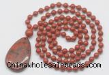 GMN5220 Hand-knotted 8mm, 10mm red jasper 108 beads mala necklace with pendant