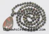GMN5226 Hand-knotted 8mm, 10mm dragon blood jasper 108 beads mala necklace with pendant