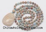 GMN5228 Hand-knotted 8mm, 10mm serpentine jasper 108 beads mala necklace with pendant