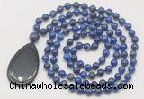 GMN5232 Hand-knotted 8mm, 10mm lapis lazuli 108 beads mala necklace with pendant
