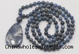 GMN5234 Hand-knotted 8mm, 10mm dumortierite 108 beads mala necklace with pendant