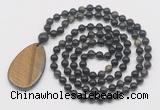 GMN5236 Hand-knotted 8mm, 10mm golden obsidian 108 beads mala necklace with pendant