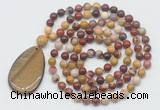 GMN5238 Hand-knotted 8mm, 10mm mookaite 108 beads mala necklace with pendant