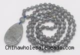 GMN5240 Hand-knotted 8mm, 10mm labradorite 108 beads mala necklace with pendant