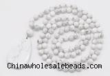 GMN5241 Hand-knotted 8mm, 10mm white howlite 108 beads mala necklace with pendant