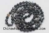 GMN536 Hand-knotted 8mm, 10mm black banded agate 108 beads mala necklaces