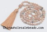 GMN5601 Hand-knotted 6mm matte sunstone 108 beads mala necklaces with tassel