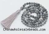 GMN5603 Hand-knotted 6mm matte black water jasper 108 beads mala necklaces with tassel
