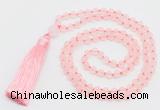 GMN5605 Hand-knotted 6mm matte rose quartz 108 beads mala necklaces with tassel