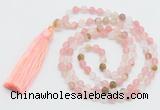 GMN5607 Hand-knotted 6mm matte volcano cherry quartz 108 beads mala necklaces with tassel