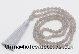 GMN5610 Hand-knotted 6mm matte grey agate 108 beads mala necklaces with tassel