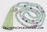 GMN5700 Hand-knotted 6mm matte fluorite 108 beads mala necklaces with tassel & charm