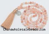 GMN5708 Hand-knotted 6mm matte pink aventurine 108 beads mala necklaces with tassel & charm
