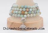 GMN5805 Hand-knotted 6mm matter amazonite 108 beads mala necklaces with charm