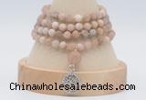 GMN5811 Hand-knotted 6mm matter sunstone 108 beads mala necklaces with charm