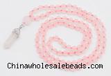 GMN5900 Hand-knotted 6mm matte rose quartz 108 beads mala necklaces with pendant