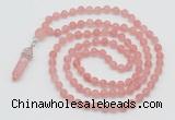 GMN5901 Hand-knotted 6mm matte cherry quartz 108 beads mala necklaces with pendant