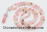 GMN5902 Hand-knotted 6mm matte volcano cherry quartz 108 beads mala necklaces with pendant