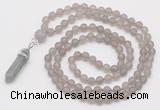 GMN5908 Hand-knotted 6mm matte grey agate 108 beads mala necklaces with pendant