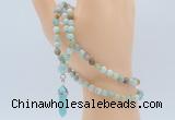 GMN5910 Hand-knotted 6mm matte amazonite 108 beads mala necklaces with pendant