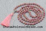 GMN601 Hand-knotted 8mm, 10mm pink wooden jasper 108 beads mala necklaces with tassel