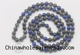 GMN6012 Knotted 8mm, 10mm black labradorite & lapis lazuli 108 beads mala necklace with charm