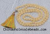 GMN603 Hand-knotted 8mm, 10mm honey jade 108 beads mala necklaces with tassel