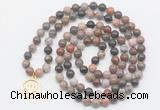 GMN6030 Knotted 8mm, 10mm wooden jasper 108 beads mala necklace with charm