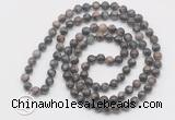 GMN6031 Knotted 8mm, 10mm grey opal 108 beads mala necklace with charm