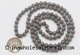 GMN6033 Knotted 8mm, 10mm rainbow labradorite 108 beads mala necklace with charm