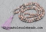 GMN605 Hand-knotted 8mm, 10mm pink zebra jasper 108 beads mala necklaces with tassel