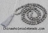 GMN608 Hand-knotted 8mm, 10mm grey picture jasper 108 beads mala necklaces with tassel