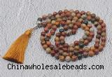 GMN609 Hand-knotted 8mm, 10mm picasso jasper 108 beads mala necklaces with tassel