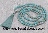 GMN611 Hand-knotted 8mm, 10mm sea sediment jasper 108 beads mala necklaces with tassel