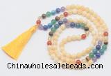 GMN6120 Knotted 7 Chakra 8mm, 10mm honey jade 108 beads mala necklace with tassel
