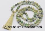 GMN6129 Knotted 8mm, 10mm Australia chrysoprase 108 beads mala necklace with tassel