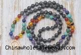 GMN6138 Knotted 7 Chakra 8mm, 10mm black labradorite 108 beads mala necklace with charm