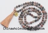GMN6230 Knotted 8mm, 10mm wooden jasper 108 beads mala necklace with tassel & charm