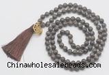 GMN6233 Knotted 8mm, 10mm rainbow labradorite 108 beads mala necklace with tassel & charm