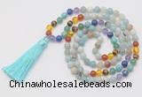 GMN6239 Knotted 7 Chakra 8mm, 10mm amazonite 108 beads mala necklace with tassel